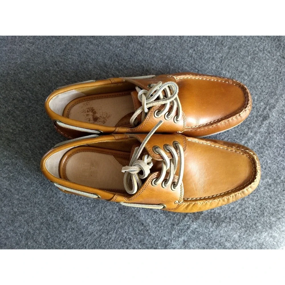 FRYE Leather Sully‎ Boat Shoes Mens 8 Caramel Brown Slip On Lace Up Loafers